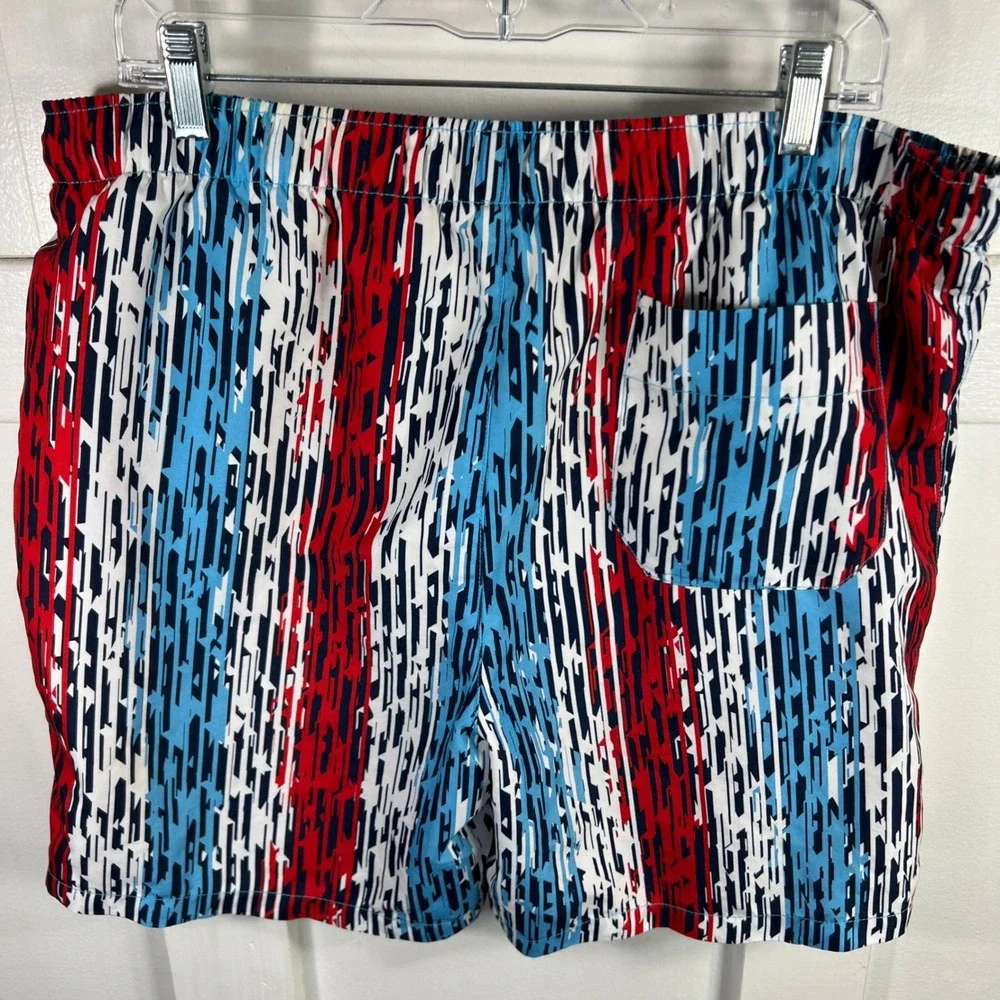 Speedo Mens Swim Trunks Red White Blue Geometric Glitch Print Large L 1678